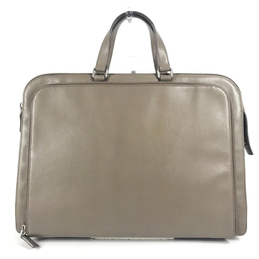 PRADA Business bag saffiano leather Beige type Triangle logo plate mens Used Authentic