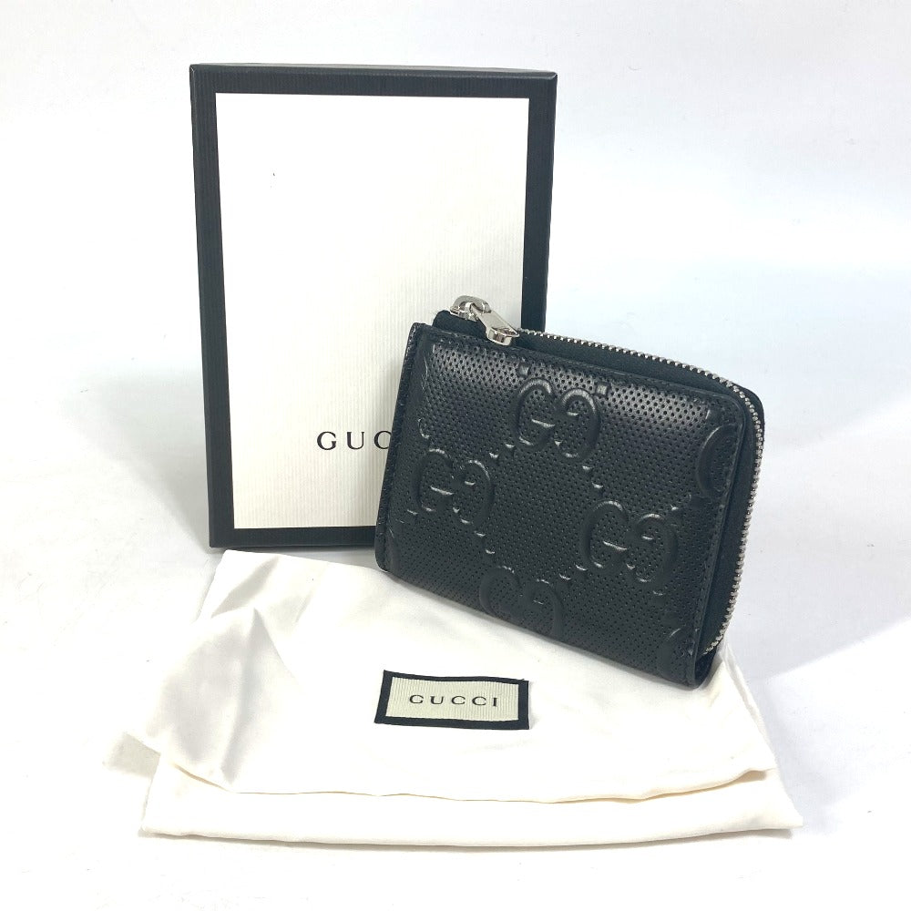 GUCCI Coin case 657571 leather black GG emboss L-shaped fastener mens Used Authentic