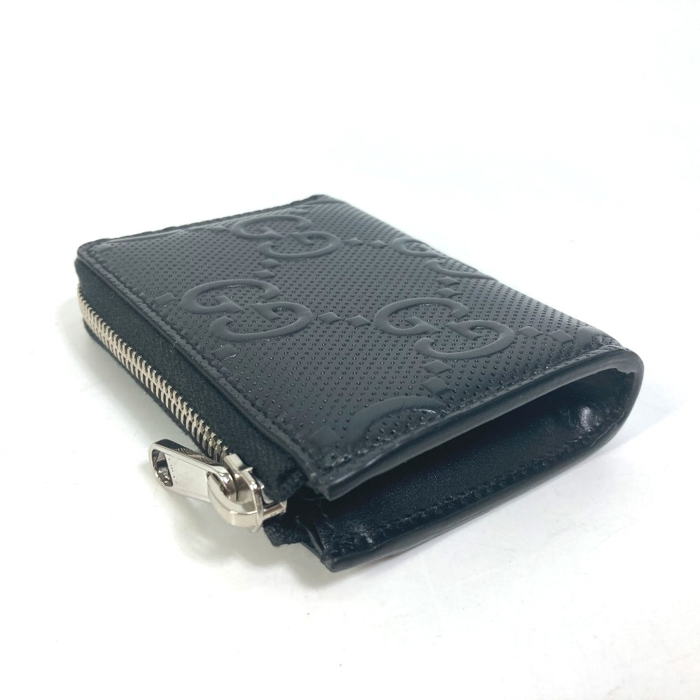 GUCCI Coin case 657571 leather black GG emboss L-shaped fastener mens Used Authentic