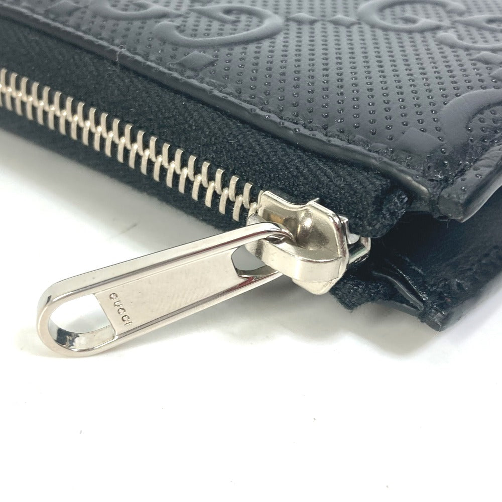 GUCCI Coin case 657571 leather black GG emboss L-shaped fastener mens Used Authentic