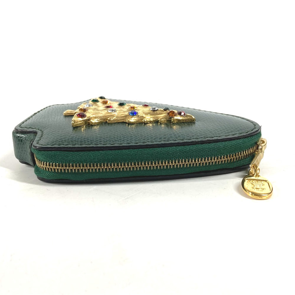 CELINE Pouch leather green Rhinestone tree Women Used Authentic