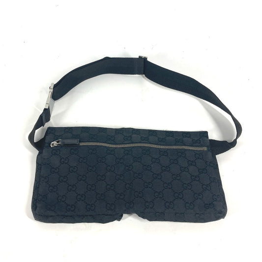 GUCCI Waist bag 28566 GG canvas black GG canvas W pocket mens Used Authentic