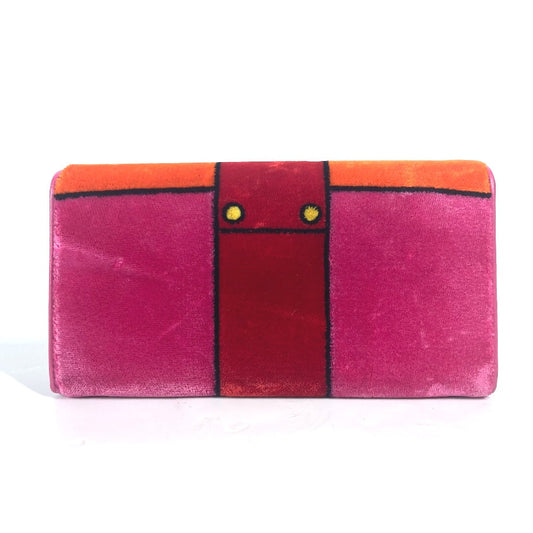 PRADA Long Wallet Purse 1MH019 velvet pink Long wallet logo Women Used Authentic