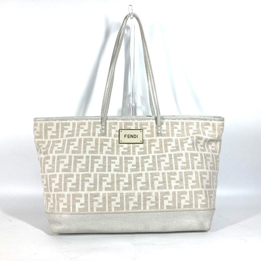 FENDI Shoulder Bag 8BH185 Leather / canvas white Bag Shoulder Bag Tote Bag Zucca logo metal plate Women Used Authentic