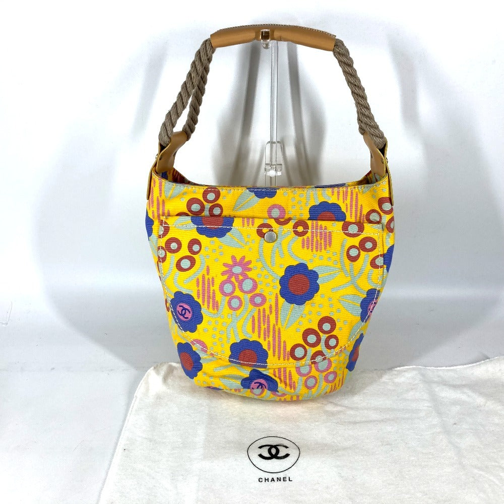 CHANEL Shoulder Bag canvas yellow High summer Flower Pattern