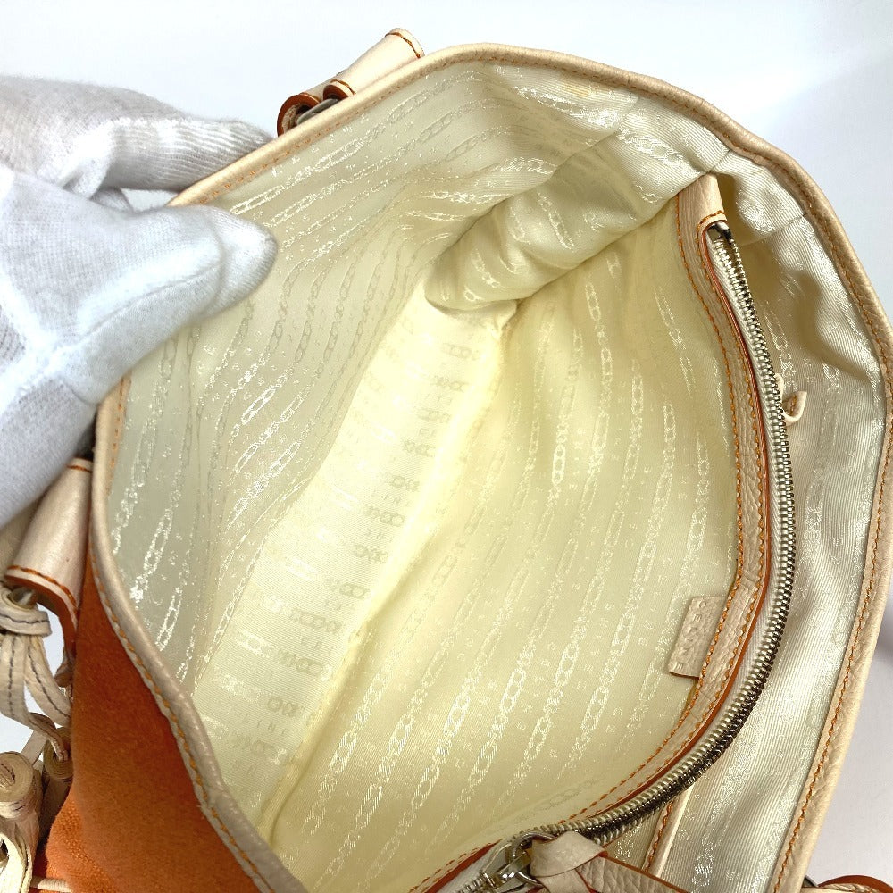 CELINE Handbag Leather / canvas Orange Fringe Tassel Triomphe Logo Boogie bag