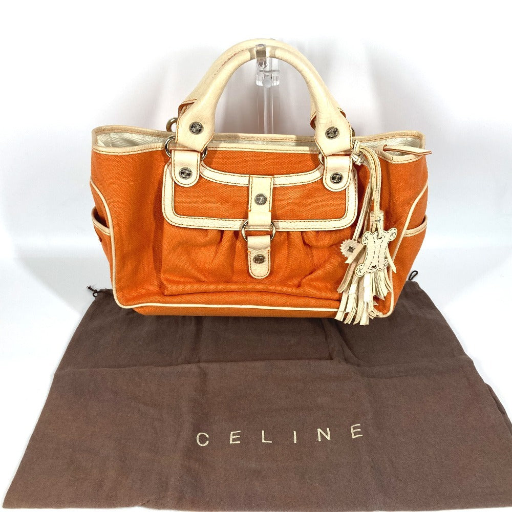 CELINE Handbag Leather / canvas Orange Fringe Tassel Triomphe Logo Boogie bag