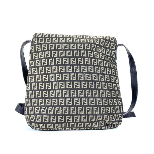 FENDI Shoulder Bag Leather / canvas Brown Zucchino FF logo
