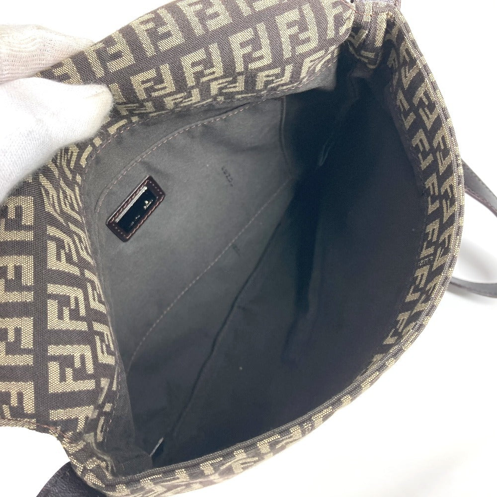 FENDI Shoulder Bag Leather / canvas Brown Zucchino FF logo