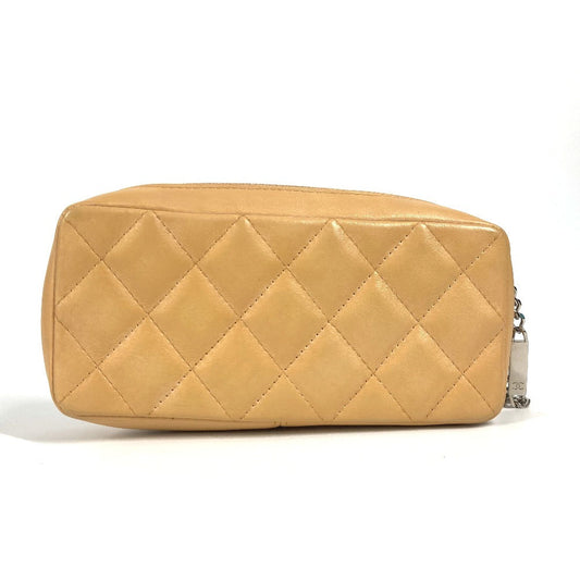 CHANEL Pouch leather beige Cambon line CC COCO Mark Women Used Authentic