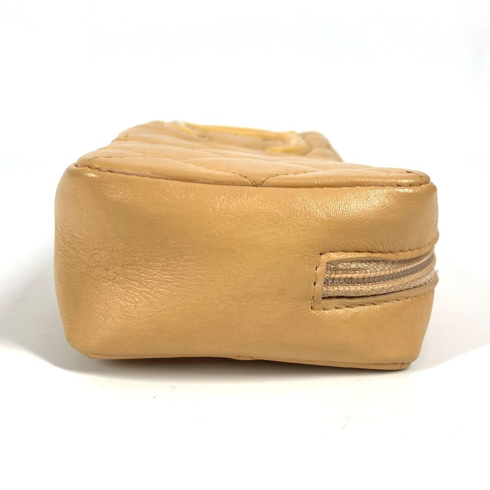 CHANEL Pouch leather beige Cambon line CC COCO Mark Women Used Authentic