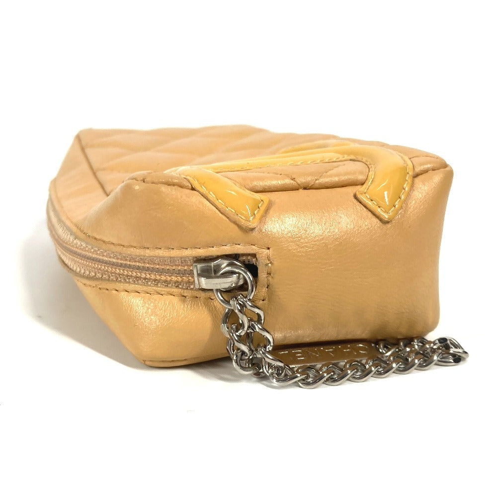 CHANEL Pouch leather beige Cambon line CC COCO Mark Women Used Authentic
