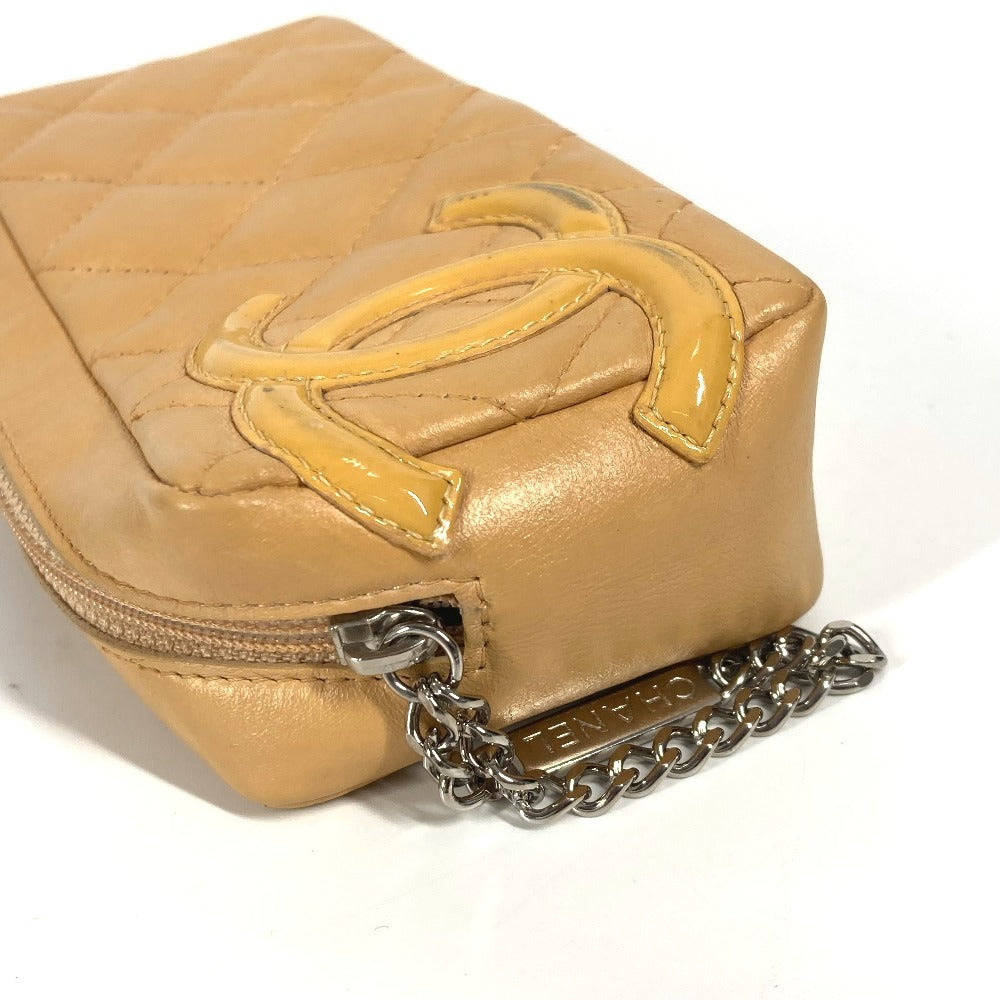 CHANEL Pouch leather beige Cambon line CC COCO Mark Women Used Authentic