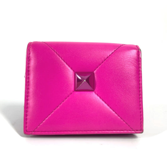 VALENTINO Folded wallet leather pink Studs logo Women Used Authentic