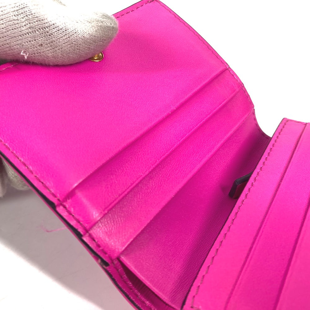 VALENTINO Folded wallet leather pink Studs logo Women Used Authentic