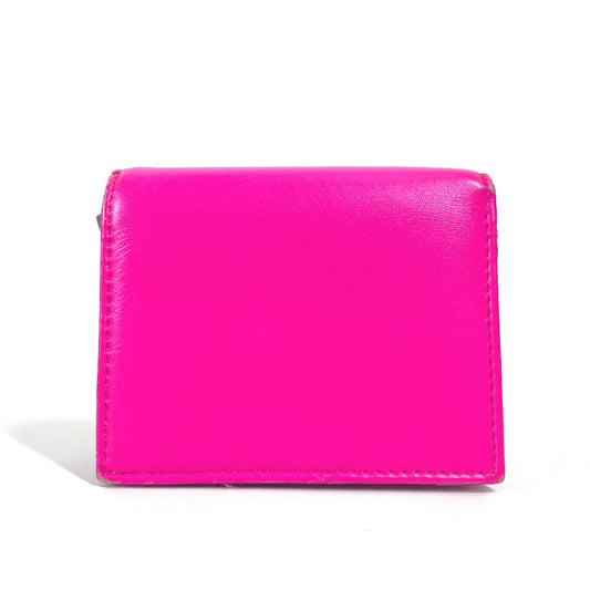 VALENTINO Folded wallet leather pink Studs logo Women Used Authentic