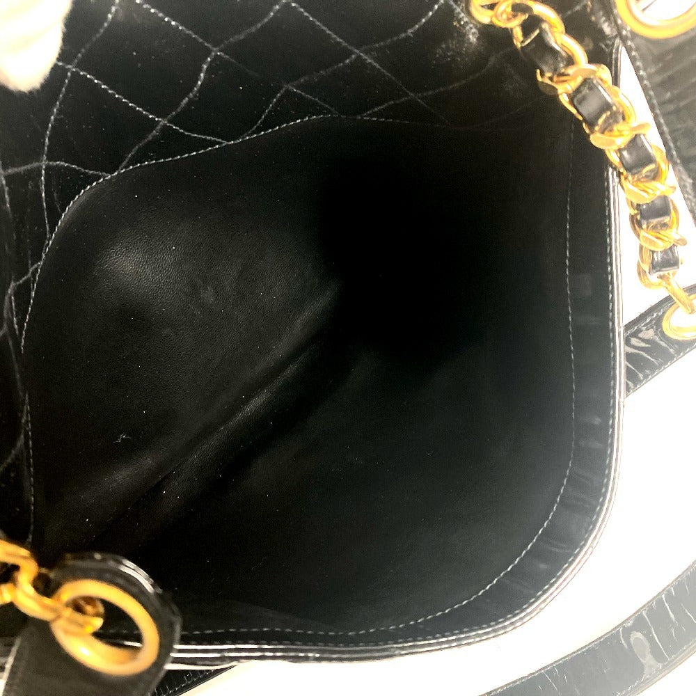 CHANEL Shoulder Bag enamel black Quilting Quilting