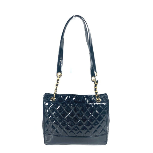 CHANEL Shoulder Bag enamel black Quilting Quilting