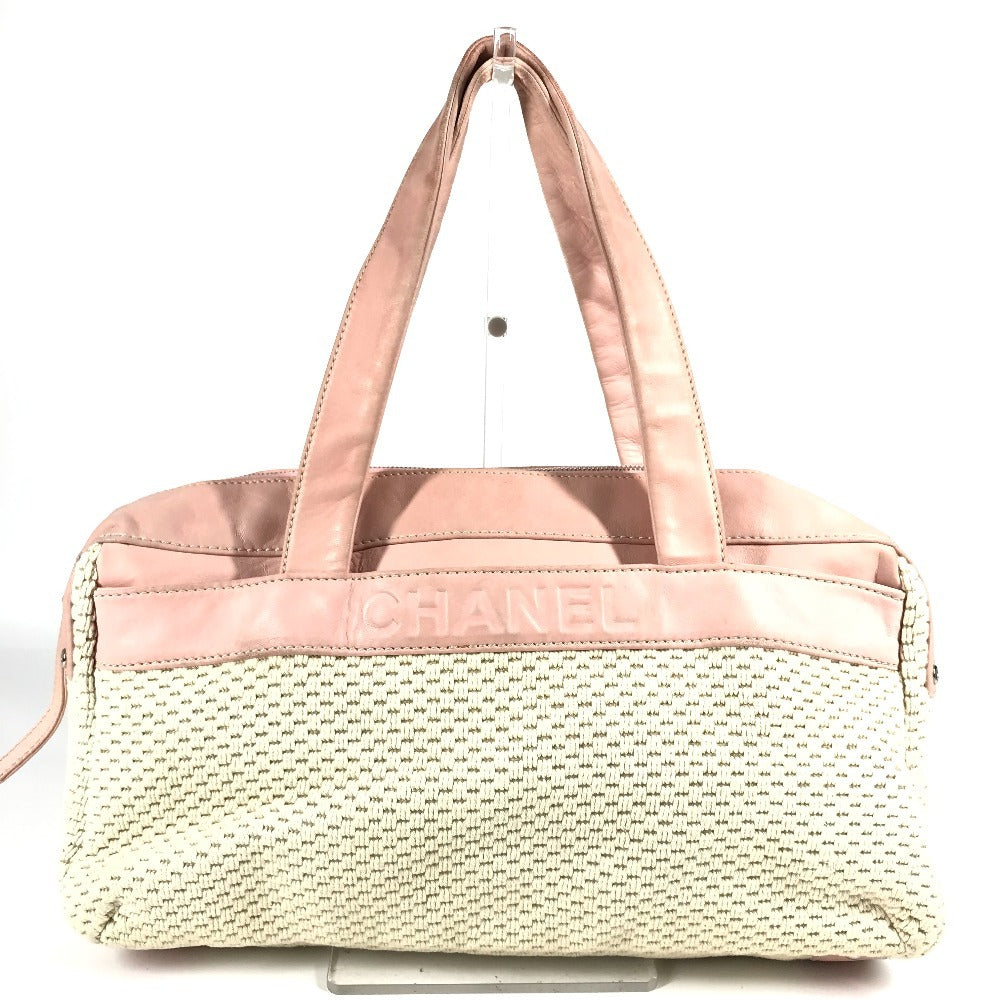 CHANEL Shoulder Bag Leather / canvas pink logo