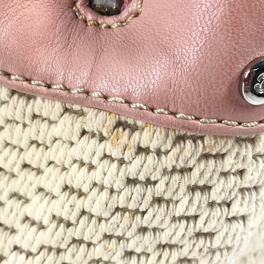 CHANEL Shoulder Bag Leather / canvas pink logo