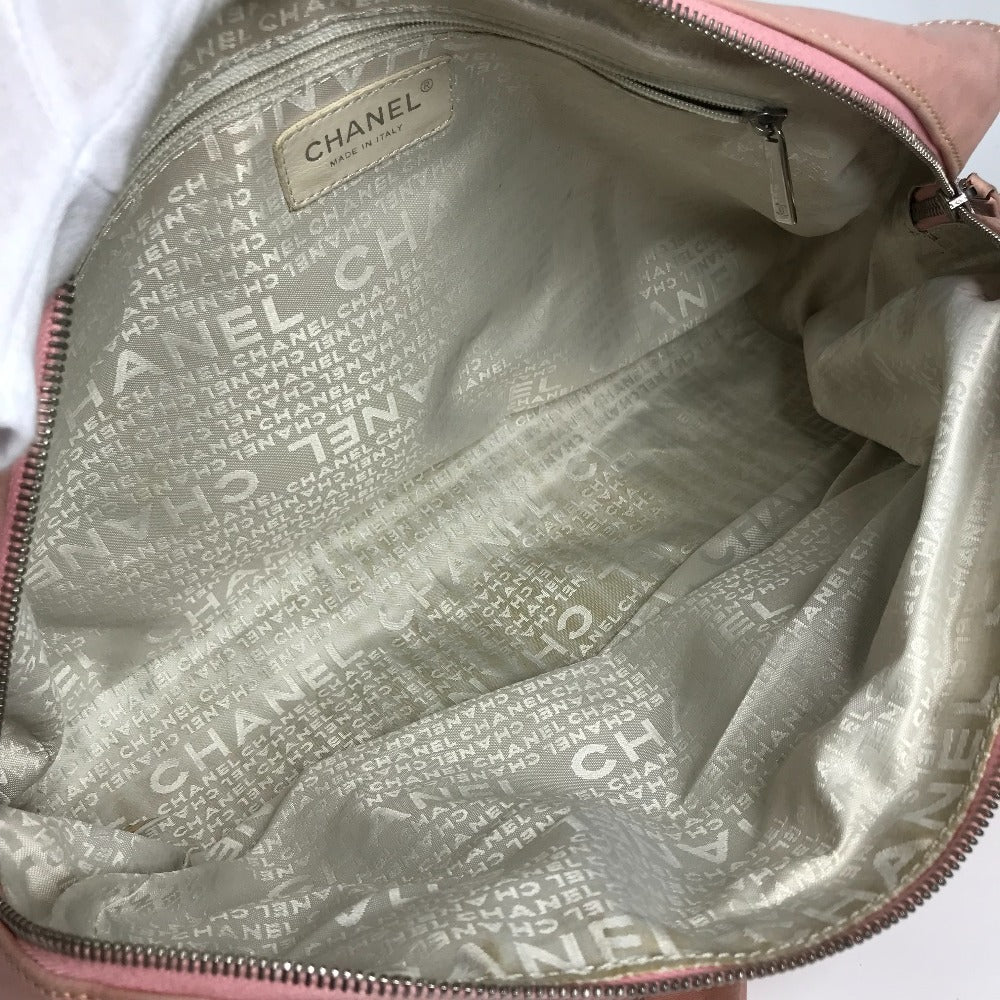CHANEL Shoulder Bag Leather / canvas pink logo