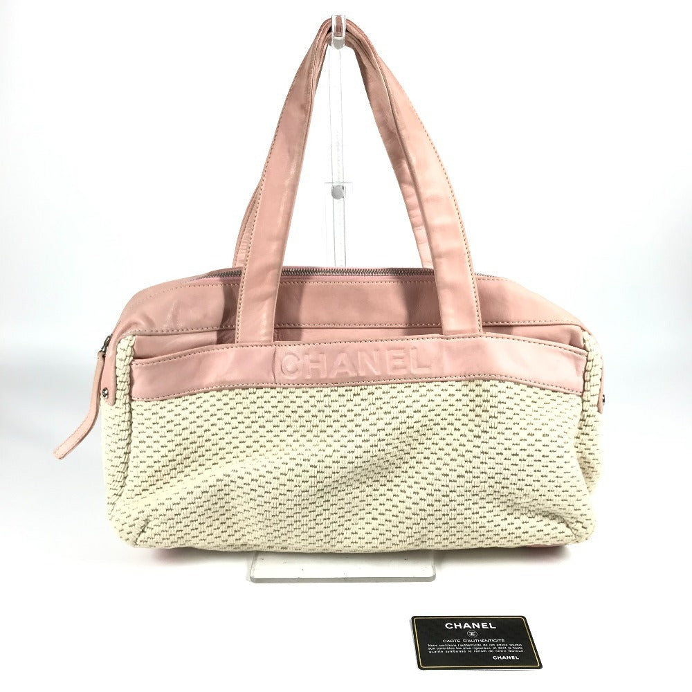 CHANEL Shoulder Bag Leather / canvas pink logo