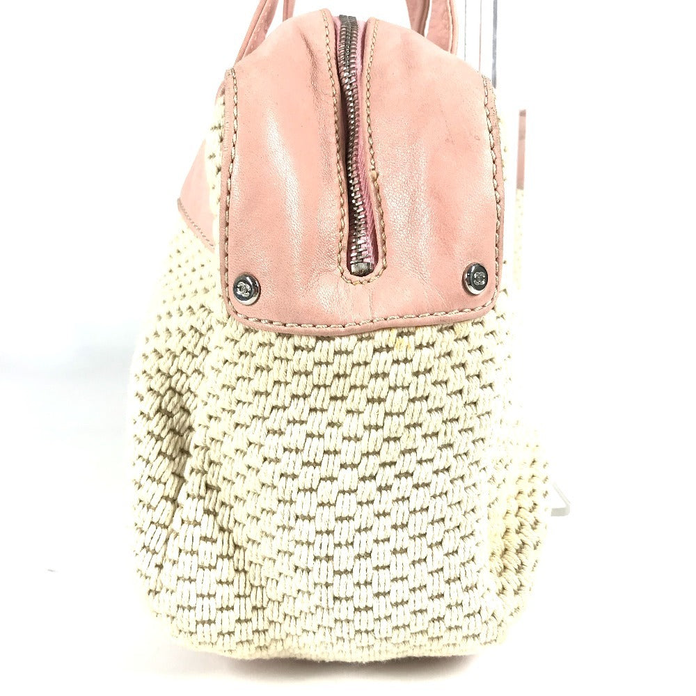 CHANEL Shoulder Bag Leather / canvas pink logo