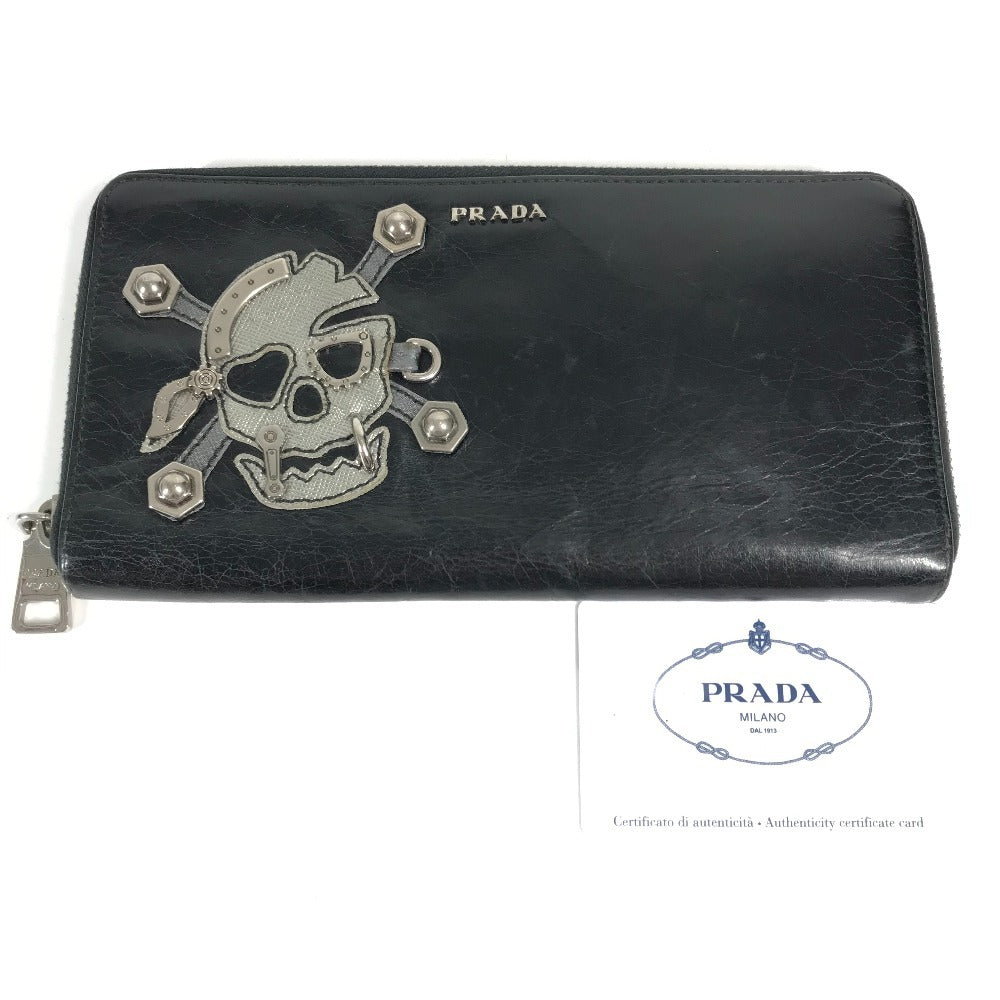 PRADA Long Wallet Purse 2M1264 leather black Skull skull