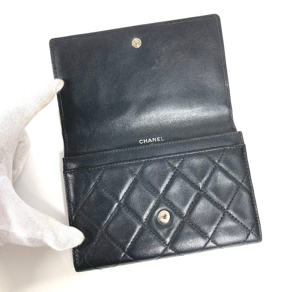 CHANEL Folded wallet leather black Cambon line CC COCO Mark bifold logo