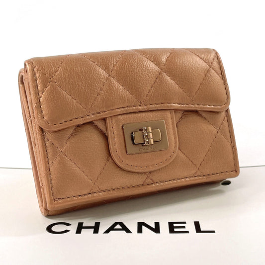 CHANEL Tri-fold wallet leather pink 2.55 Matrasse