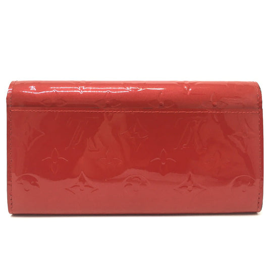 LOUIS VUITTON Long Wallet Purse M90489 Monogram Vernis Red Monogram Vernis Portefeuille Sarah Bird Bird Women Used Authentic