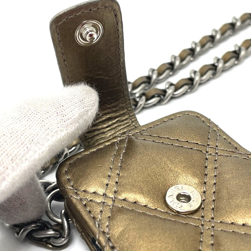 CHANEL Shoulder Bag A32475 leather Gold x Silver Metal 06A Matelasse Paris New York Women Used Authentic
