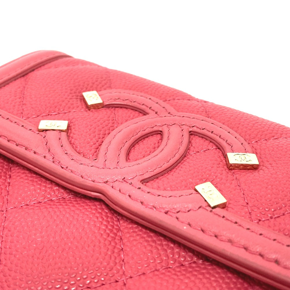 CHANEL Trifold wallet AP0375 Caviar skin Pink type CC filigree Matrasse Women Used Authentic