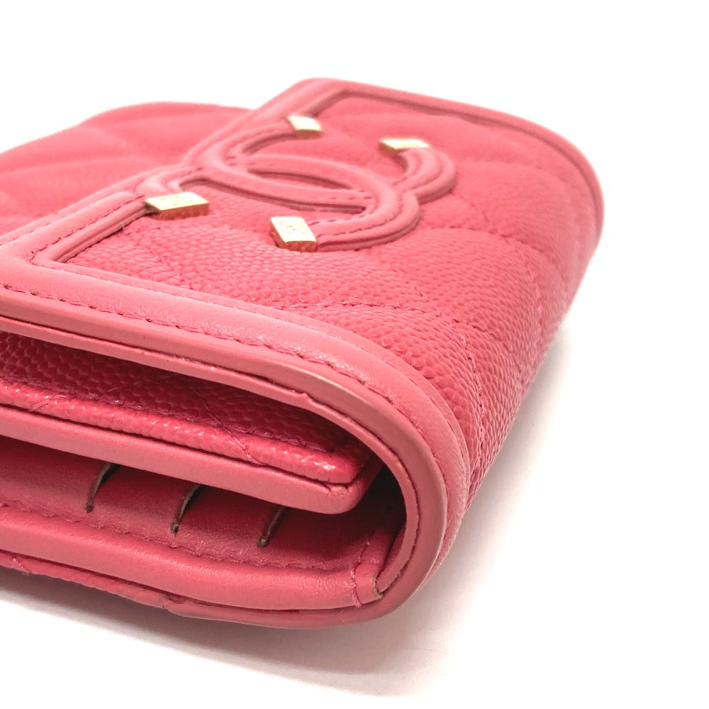 CHANEL Trifold wallet AP0375 Caviar skin Pink type CC filigree Matrasse Women Used Authentic