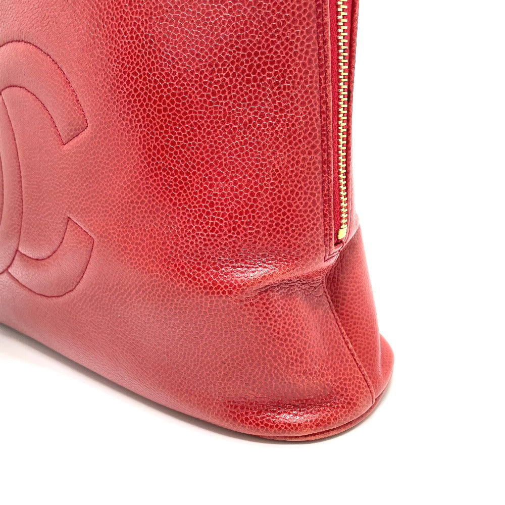 CHANEL Shoulder Bag Caviar skin Red CC COCO Mark Ball charm Women Used Authentic