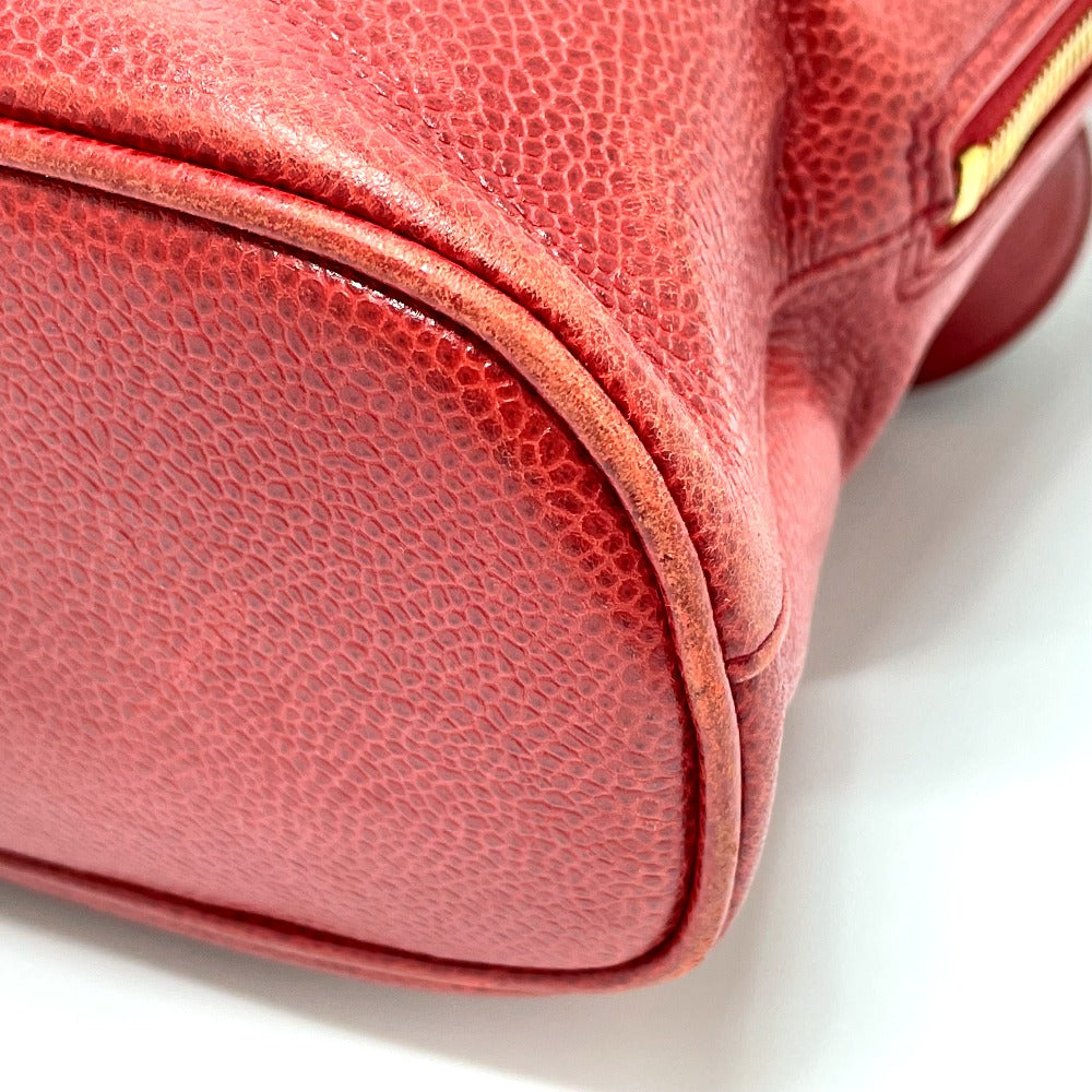 CHANEL Shoulder Bag Caviar skin Red CC COCO Mark Ball charm Women Used Authentic
