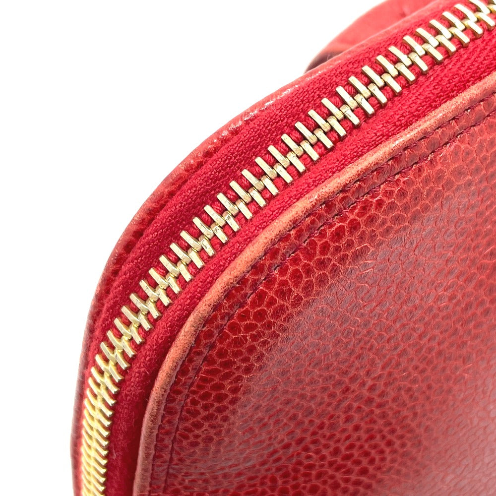 CHANEL Shoulder Bag Caviar skin Red CC COCO Mark Ball charm Women Used Authentic
