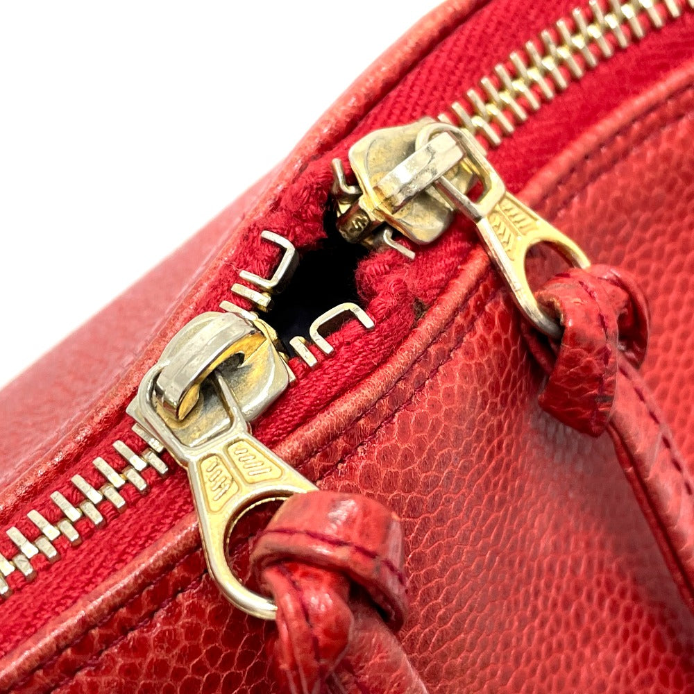 CHANEL Shoulder Bag Caviar skin Red CC COCO Mark Ball charm Women Used Authentic