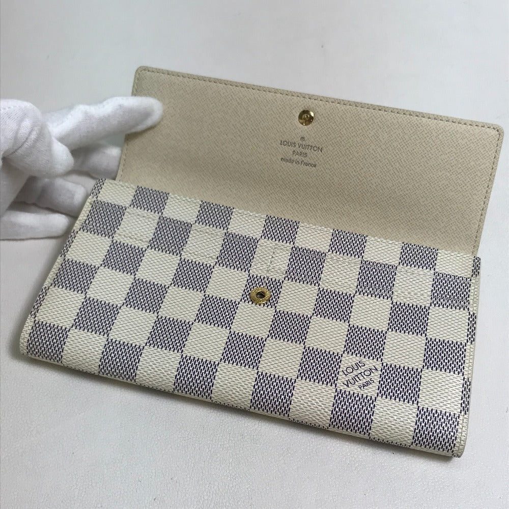 LOUIS VUITTON Long Wallet Purse N61735 Damier Azur Canvas white Damier Azur Portefeuille Sarah Women Used Authentic