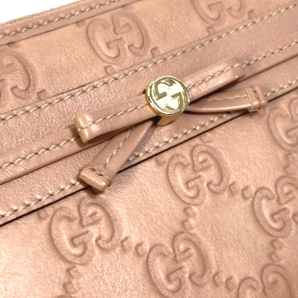 GUCCI Long Wallet Purse 257003 leather pink MAYFAI Ribbon Guccissima Ribbon Women Used Authentic