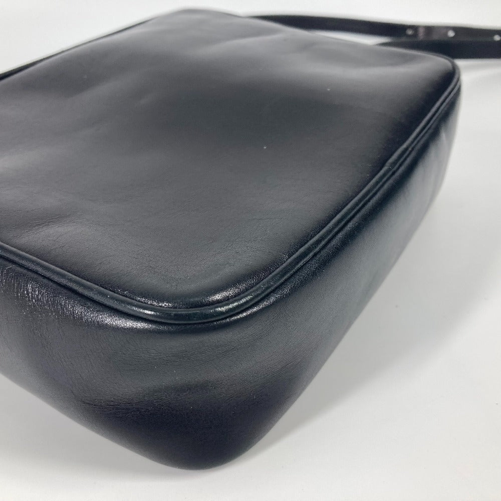 CELINE Shoulder Bag leather black vintage Carriage Metal Women Used Authentic