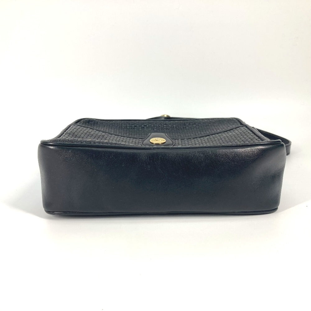 CELINE Shoulder Bag leather black vintage Carriage Metal Women Used Authentic