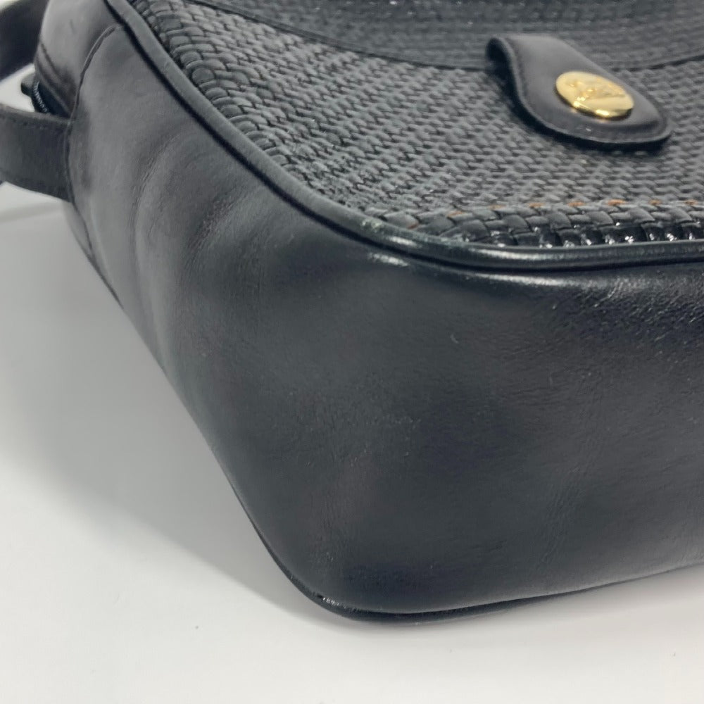 CELINE Shoulder Bag leather black vintage Carriage Metal Women Used Authentic