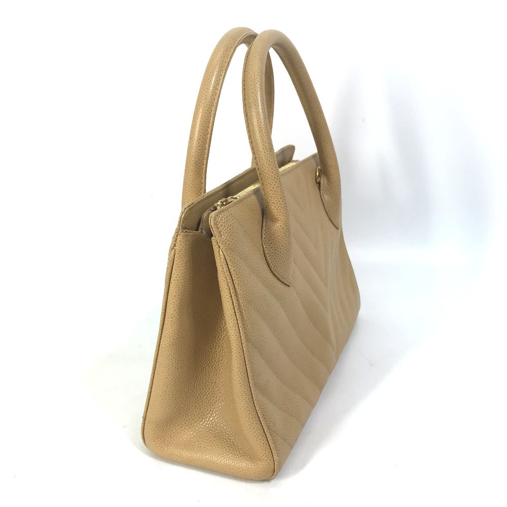 CHANEL Handbag Caviar skin beige Chevron Vstitch Vintage Women Used Authentic