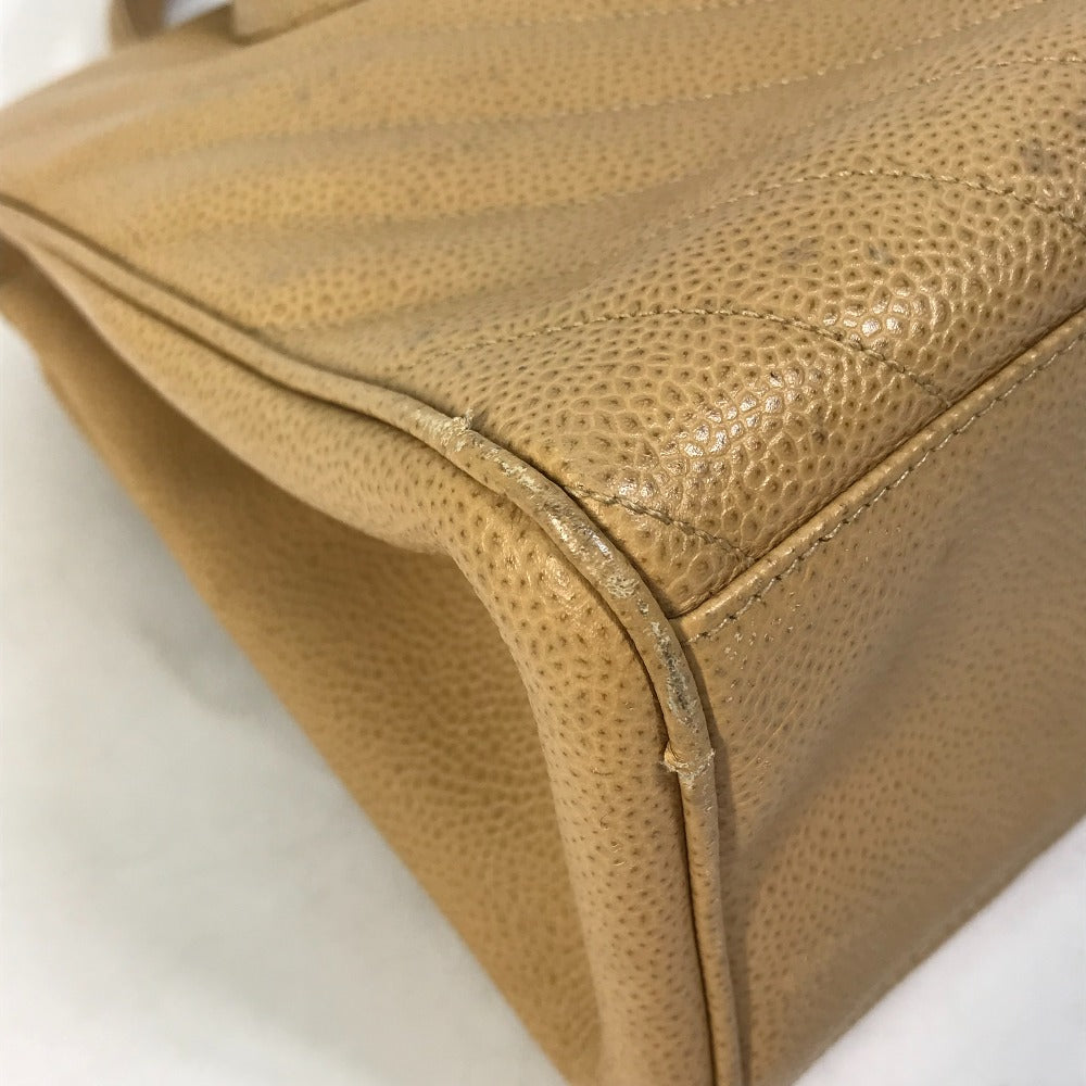 CHANEL Handbag Caviar skin beige Chevron Vstitch Vintage Women Used Authentic