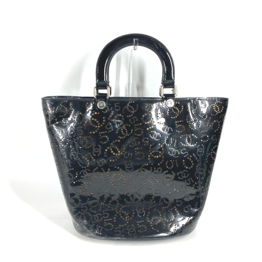 CHANEL Tote Bag Patent leather black punching logo CC COCO Mark NO5