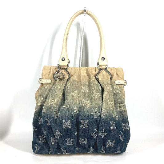 CELINE Tote Bag Leather / canvas white Macadam logo denim gradation