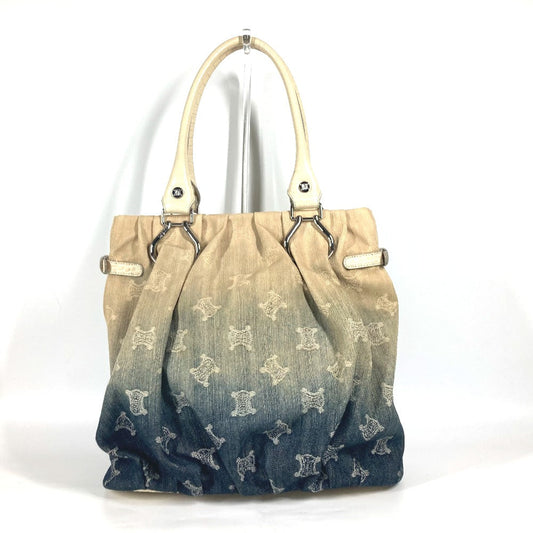 CELINE Tote Bag Leather / canvas white Macadam logo denim gradation