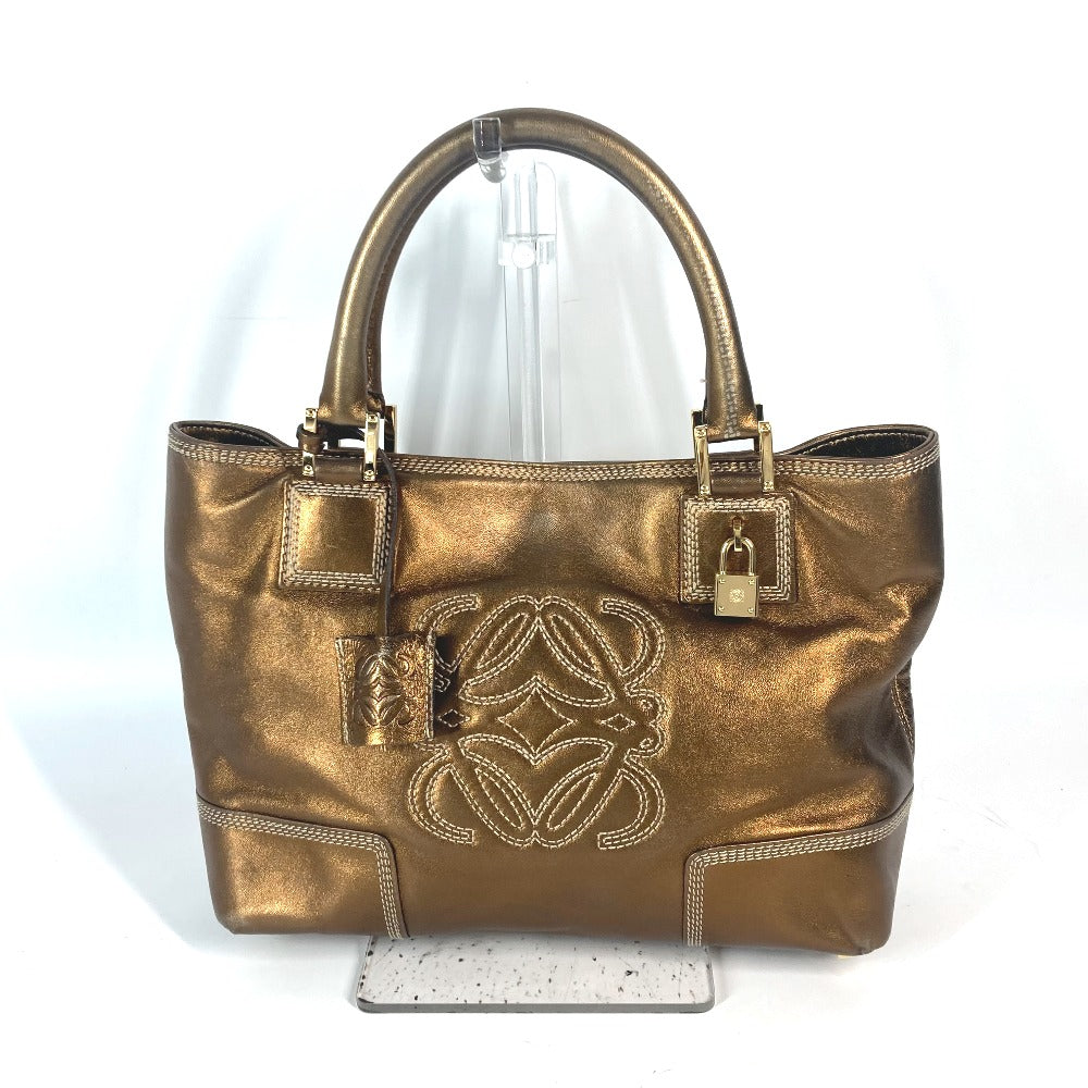 LOEWE Shoulder Bag leather Metallic brown logo anagram
