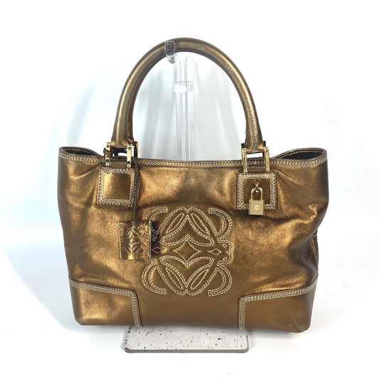 LOEWE Shoulder Bag leather Metallic brown logo anagram